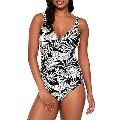 Maillot de bain une pièce imprimé, bonnet D, bretelles nouées