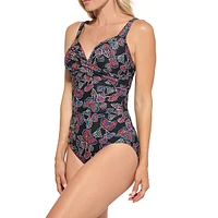 Printed D-Cup Crossover One-Piece Swimsuit