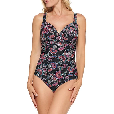 Printed D-Cup Crossover One-Piece Swimsuit