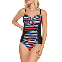 Printed Panel Tie-Detail One-Piece Swimsuit