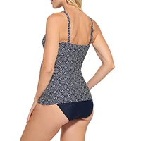 Printed Wrap-Front Side-Tie Tankini Top