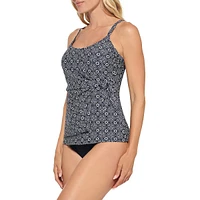 Printed Wrap-Front Side-Tie Tankini Top