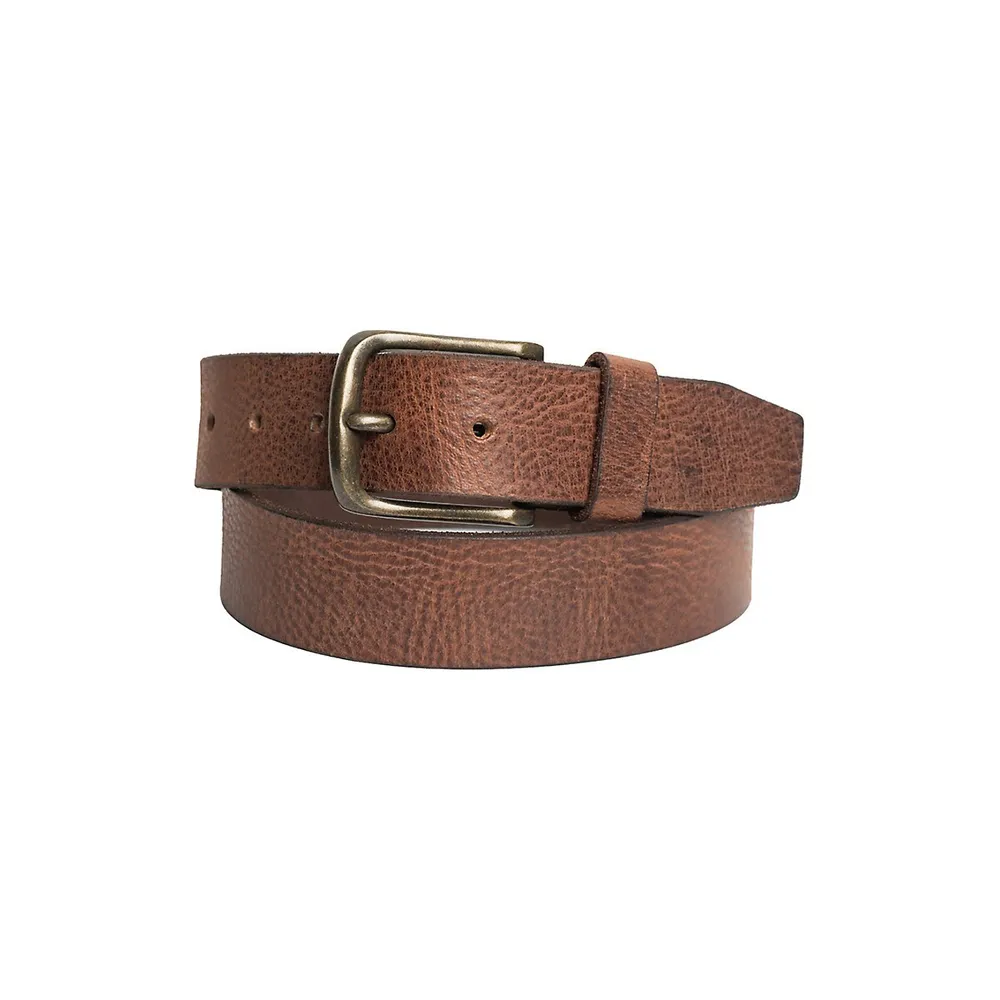 Signature Pebbled Leather & Brasstone Buckle Belt