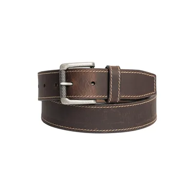 Signature Stitched Leather & Antique Nickel Roller Buckle Belt
