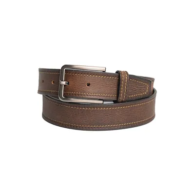 Signature Double-Stitched Leather & Brushed Nickel Buckle Belt