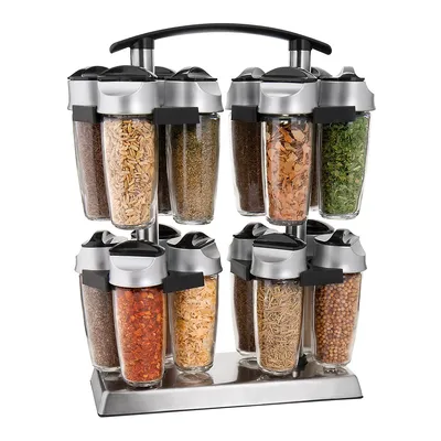 Quad 16-Bottle Spice Rack Carousel with Spices