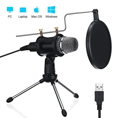 Usb Computer Microphone, Enhanced Condenser Microphone With Desktop Stand, Double Layer Acoustic Filter For Computer, Laptop, Pc, Usb, Plug Play, Recording, Live Streaming, Gaming -toytexx