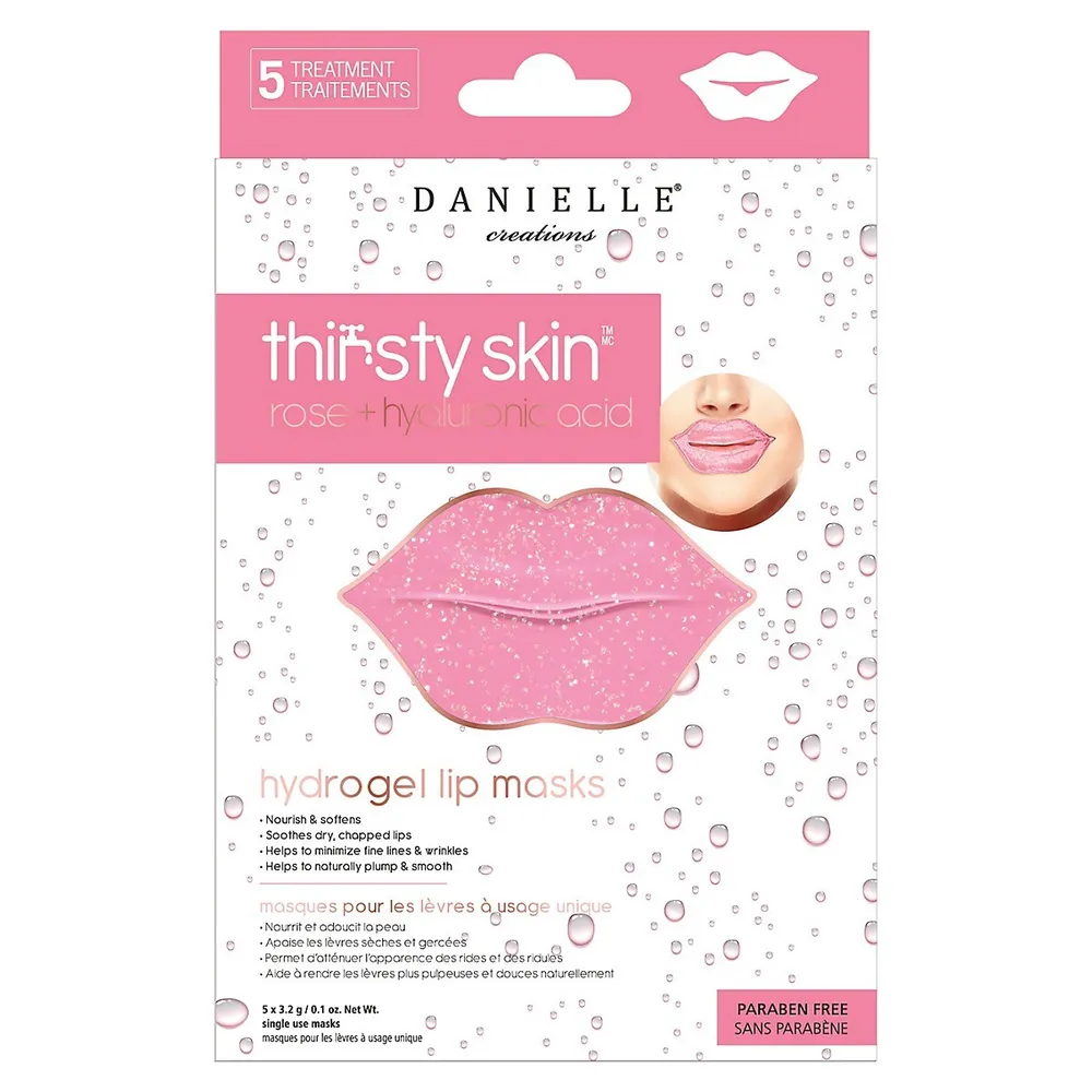 Ensemble de masques hydrogel pour les lèvres à la rose et à l'acide hyaluronique Thirsty Skin, cinq pièces