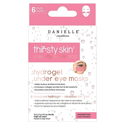 Ensemble de masques hydrogel dessous de l'œil à la rose et à l'acide hyaluronique Thirsty Skin, six pièces