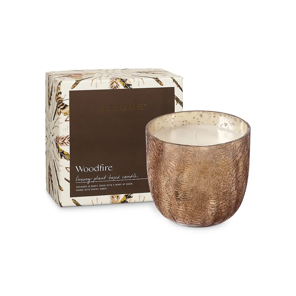 Woodfire Large Boxed Crackle Glass Candle