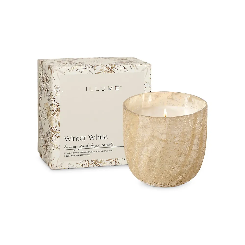 Winter White Large Boxed Crackle Glass Candle