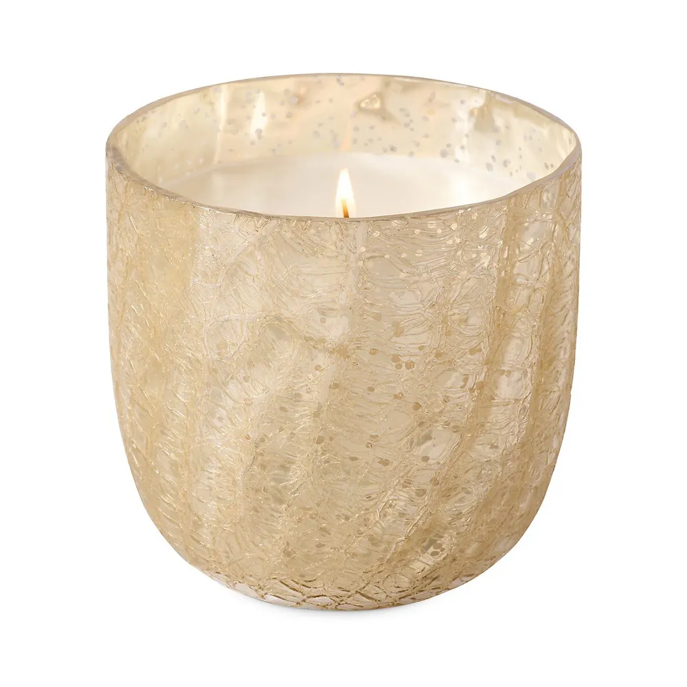 Winter White Large Boxed Crackle Glass Candle