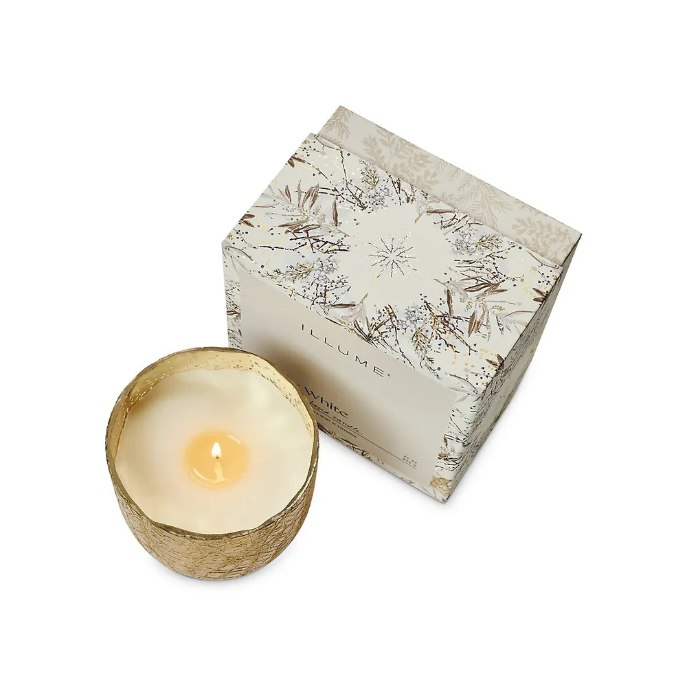 Winter White Large Boxed Crackle Glass Candle