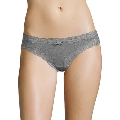 Lace-Trimmed Cotton Bikini Panty