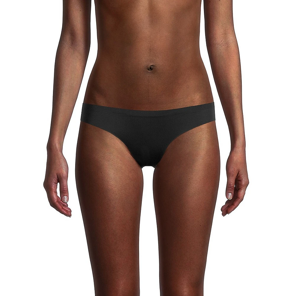 Core Microfiber High-Waist Thong With Logo Waistband in Black