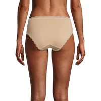 Lace-Trimmed Cotton Hipster Panty