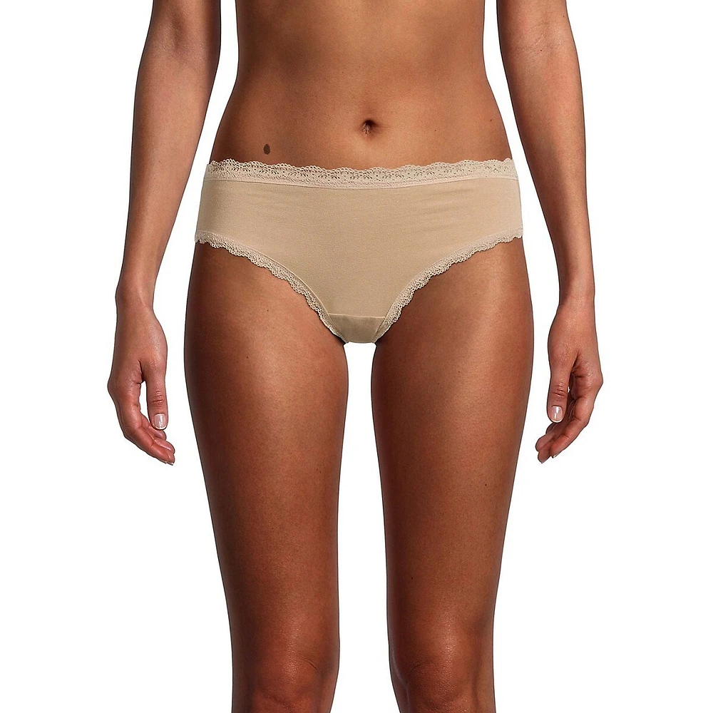 Lace-Trimmed Cotton Hipster Panty