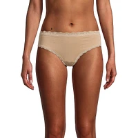 Lace-Trimmed Cotton Hipster Panty