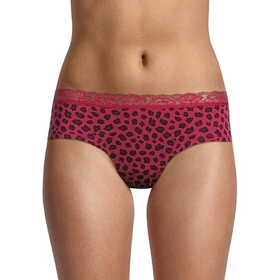 Printed Lace-Trim Stretch-Cotton Hipster Briefs