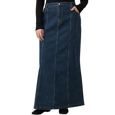 Panel Flare Denim Maxi Skirt