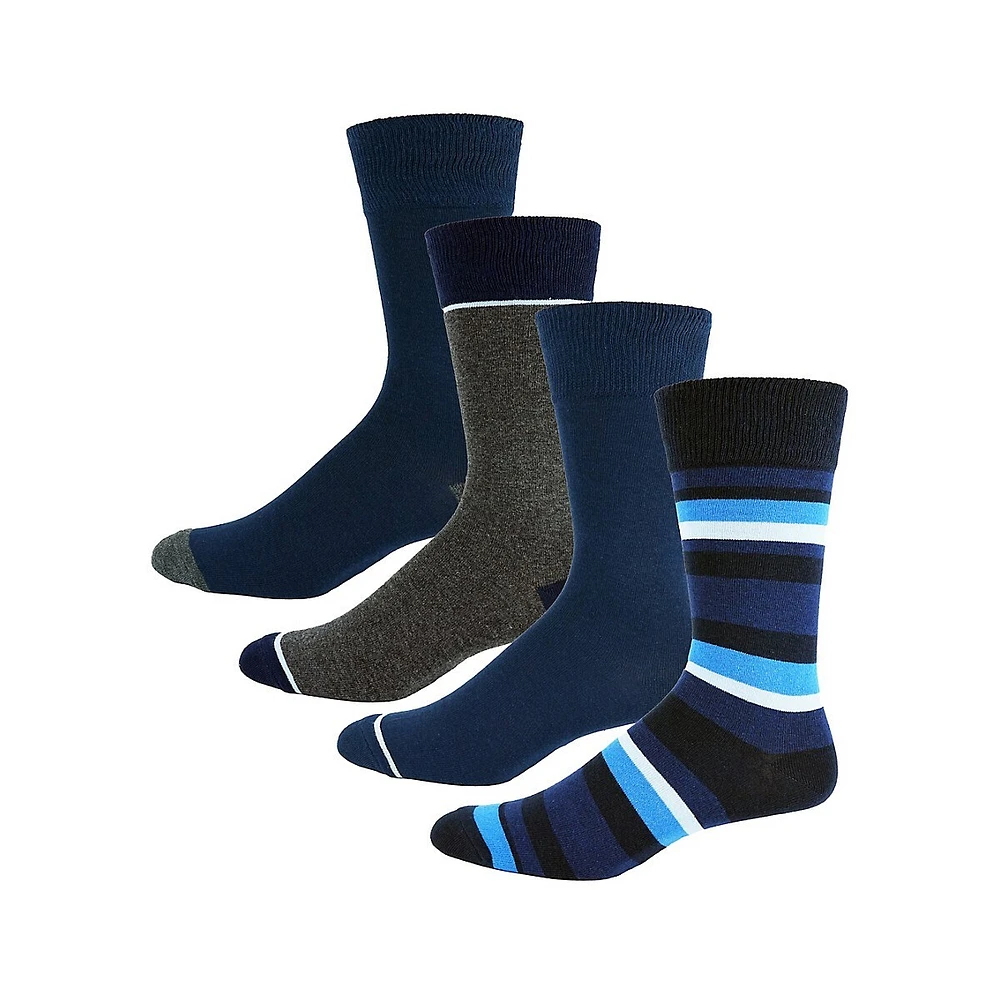 Men's 4-Pair Solid & Stripe Crew Socks