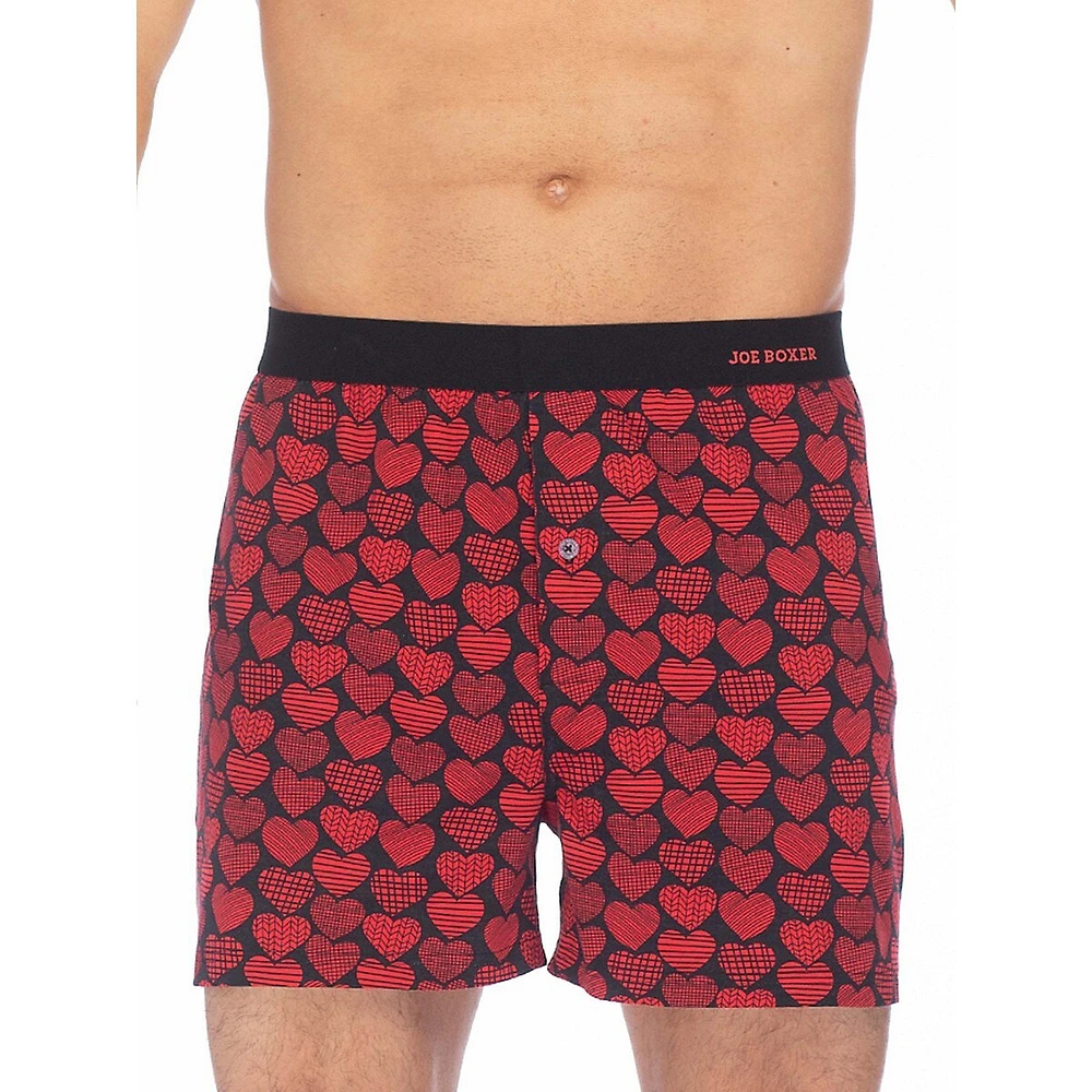 Heart-Print Organic Cotton Loose Boxer Briefs