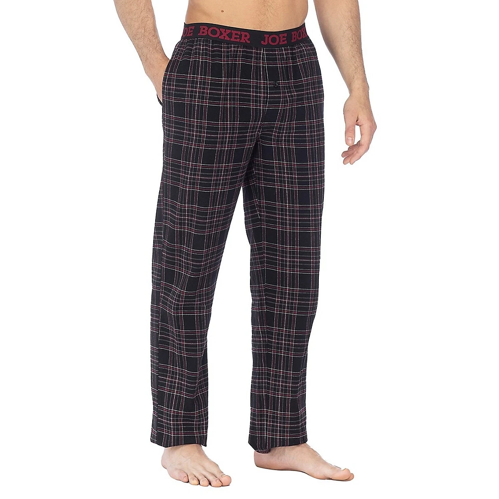 Classic-Fit Logo-Waistband Plaid Flannel Pants