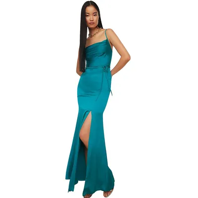 Women Maxi Asymmetrical Regular Fit Woven Evening Dress