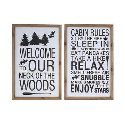 Framed Wood Wall Sign (cabin Rules/neck Of The Wood) (asstd) - Set Of 2
