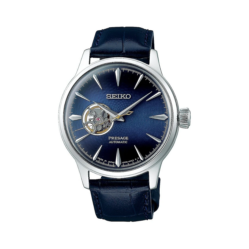 Presage Auto Blue Leather Open Heart Dial Watch SSA405J1