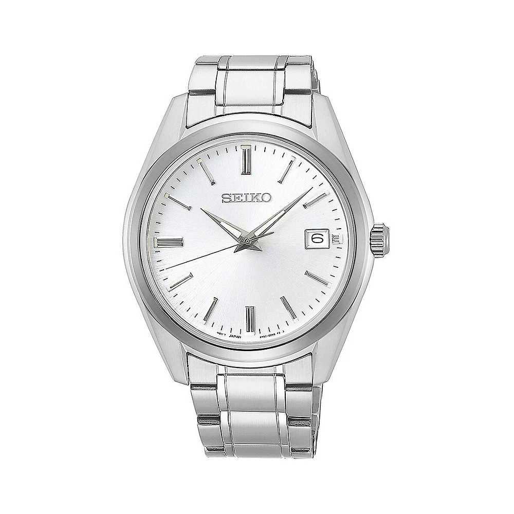 Montre-bracelet en acier inoxydable argenté avec cadran blanc