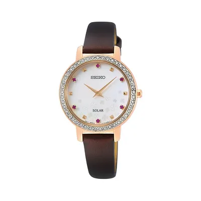 Goldplated Stainless Steel & Faux Leather Strap Embellished Solar Watch SUP450P1