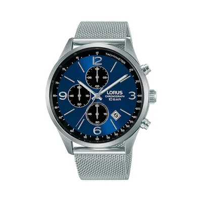 Montre chronographe bleue à bracelet milanais en acier inoxydable RM315H