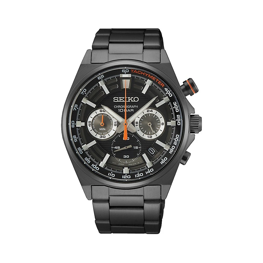 Montre chronographe en acier inoxydable noir avec tachymètre SSB399P1