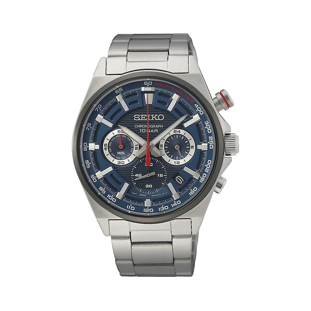 Montre tachymétrique en acier inoxydable avec cadran bleu marine chronographe SSB407P1