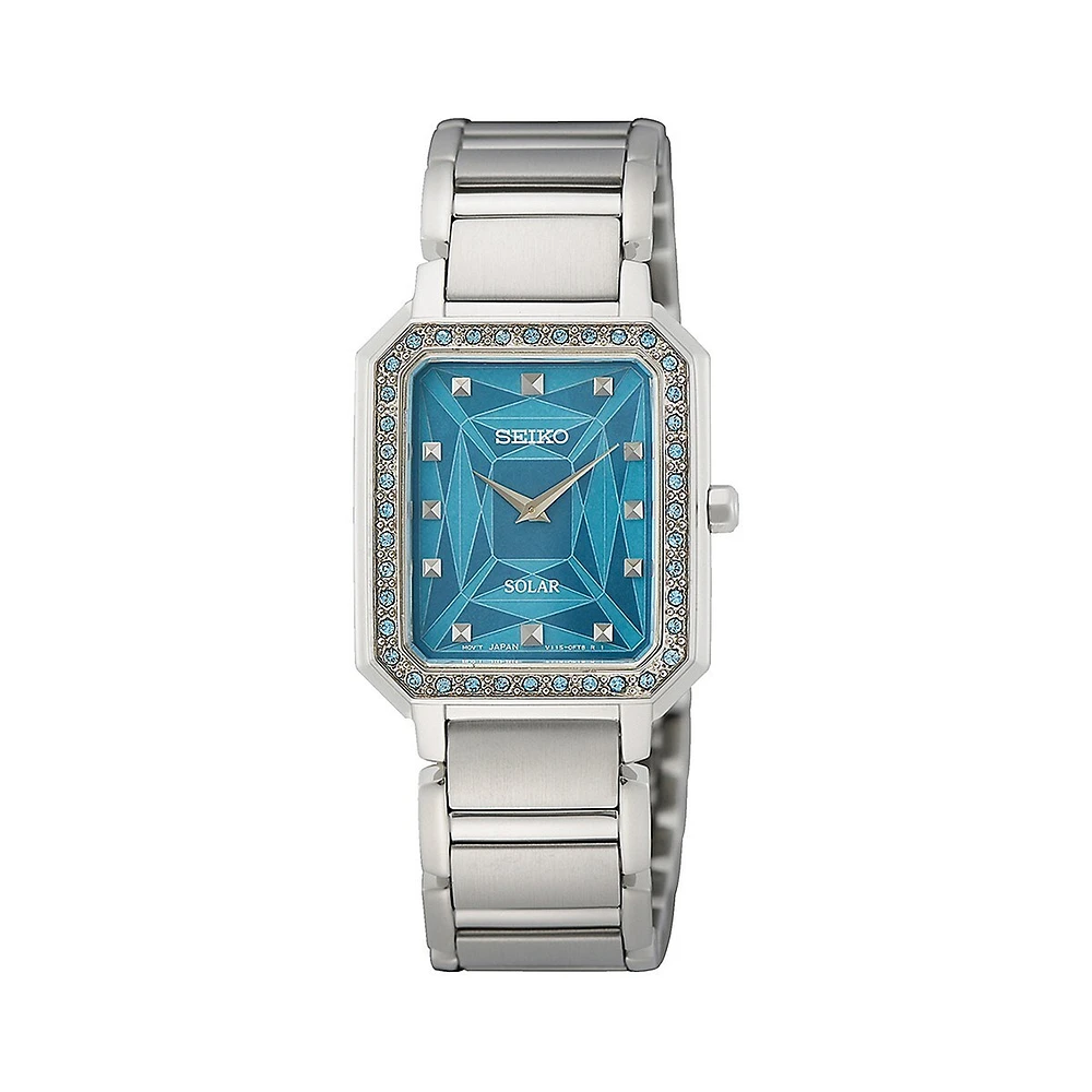 Blue Mother-of-Pearl Crystal Tank Stainless Steel Solar Watch SUP451P1