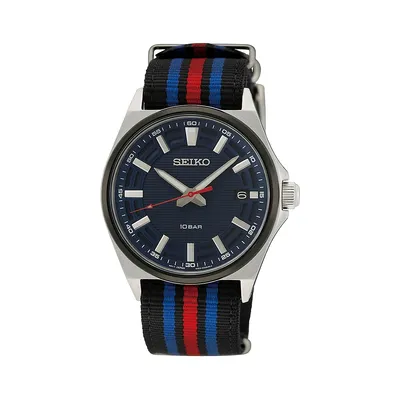 Montre avec cadran bleu marine et bracelet en nylon multicolore SUR509P1