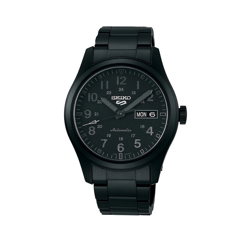 Montre sport automatique en acier inoxydable noir avec bracelet Seiko 5 SRPJ09K1F