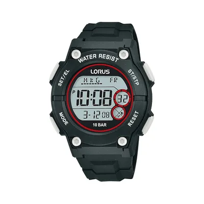 Montre chronographe numérique avec bracelet en silicone noir R2329P