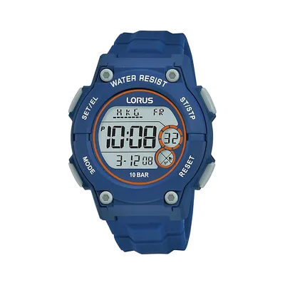 Montre chronographe numérique bleue avec bracelet en silicone R2331P