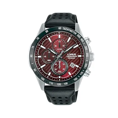 Montre chronographe en acier inoxydable avec bracelet en cuir RM305J
