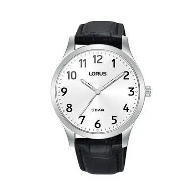 Stainless Steel and Leather Strap Watch RRX07J