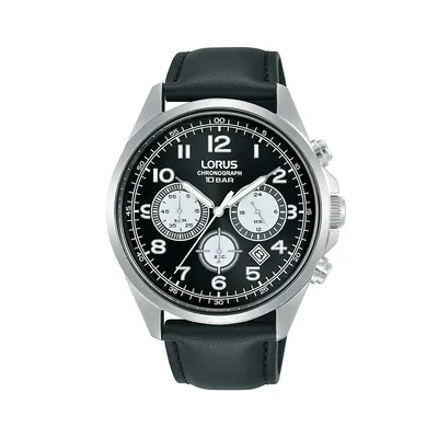 Montre chronographe en acier inoxydable avec bracelet en cuir RT311K