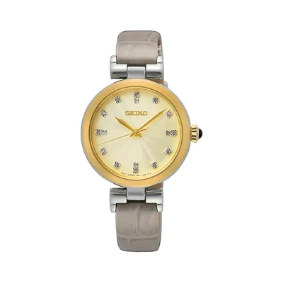 Goldtone Stainless Steel & Leather Strap Watch SRZ546P1