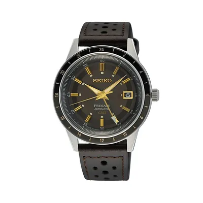 Presage Stainless Steel & Leather Strap Automatic GMT Watch SSK013J1