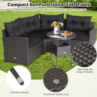 4pcs Patio Rattan Furniture Set Cushioned Sofa Glass Table Garden