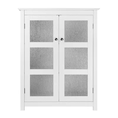 Teamson Home Bathroom Floor Standing Cabinet Double Glass Door Shelves White