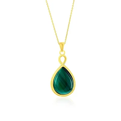 Sterling Silver Or Gold Plated Over Pear-shaped Malachite Pendant Necklace