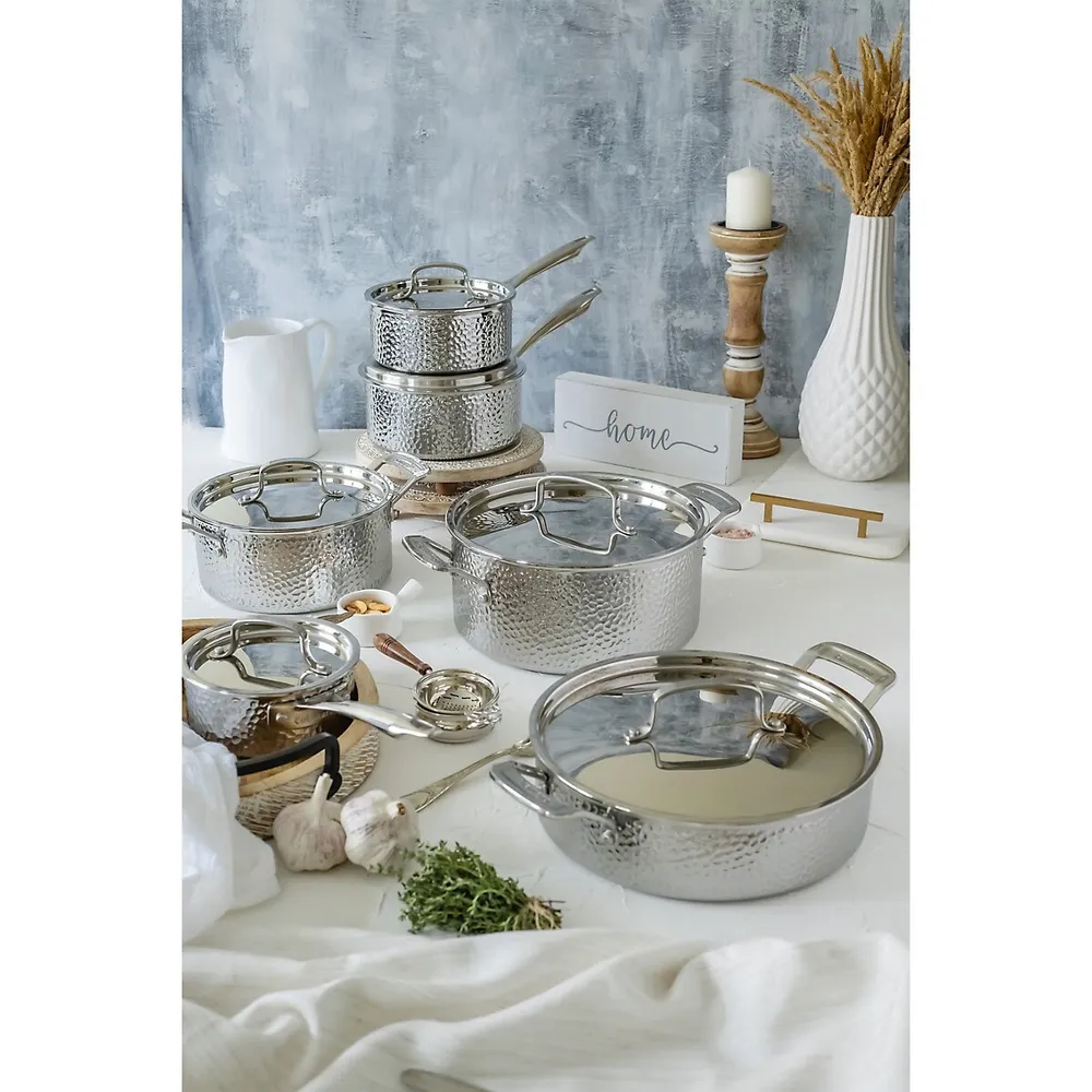 12-Piece Stainless Steel Hand-Hammered Cookware Set