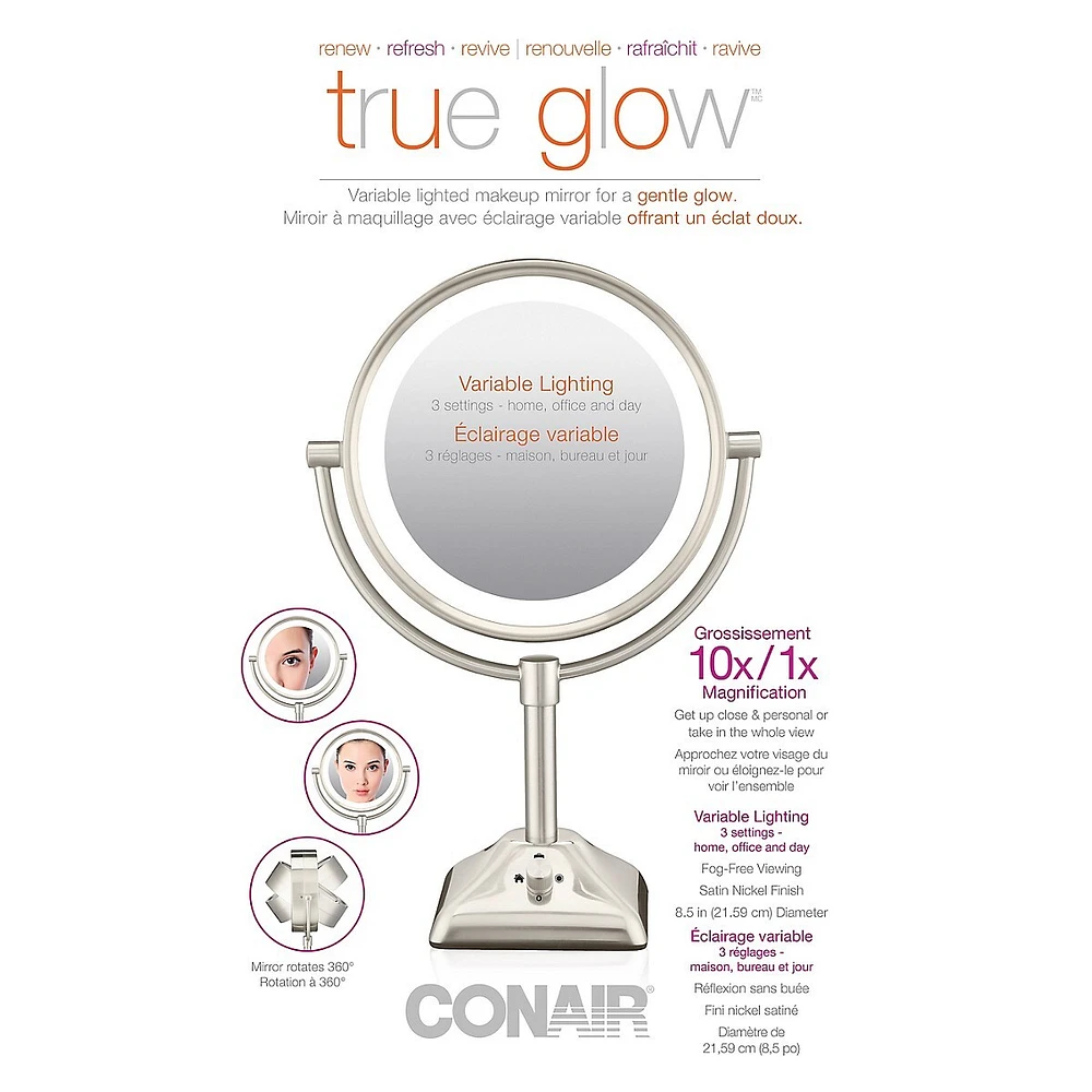 Miroir lumineux et rond à double face True Glow TGBE104XC